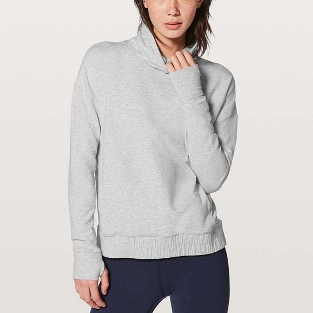 Lululemon Stress Less Pullover, Heathered Light Grey, Size 4
